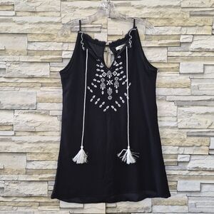 Speechless Tunic Top Women's Medium Black Embroidered Tassel Halter Festival